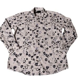 Jhane Barnes A New Identity Sz L Shirt Geometric Circle Stripe Cotton Multicolor